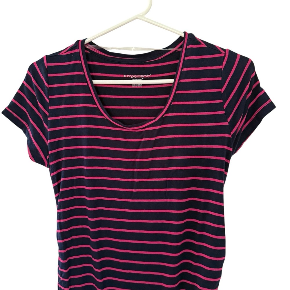Liz Lange Maternity Dress Navy & Magenta Striped Women's Size XS Body Con Jersey - Picture 2 of 9